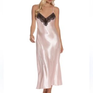 Linea Donatella Blush Satin Chemise with Black Lace